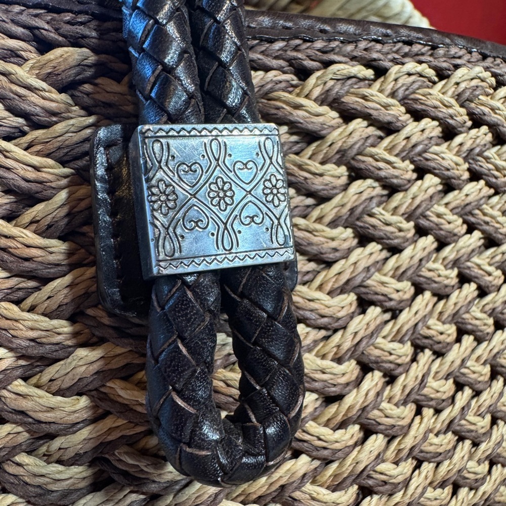 Brighton Woven Beige Brown Rattan Basket Purse Bag Leather Straps Silver Charms - Picture 13 of 13